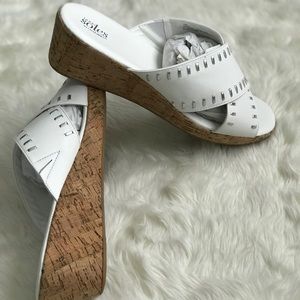 Catherine’s Good Soles Cork Wedge Sandal- White